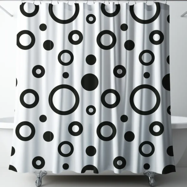 Retro Dots Black & White Shower Curtain