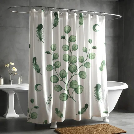 Boho Eucalyptus Feather shower curtain 3
