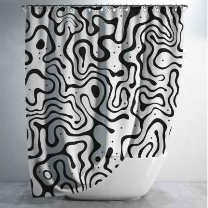 black and white pattern texture abstract wave shower curtain 1