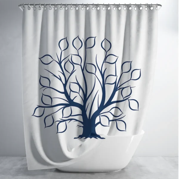 Minimalist Blue Tree Silhouette Shower Curtain