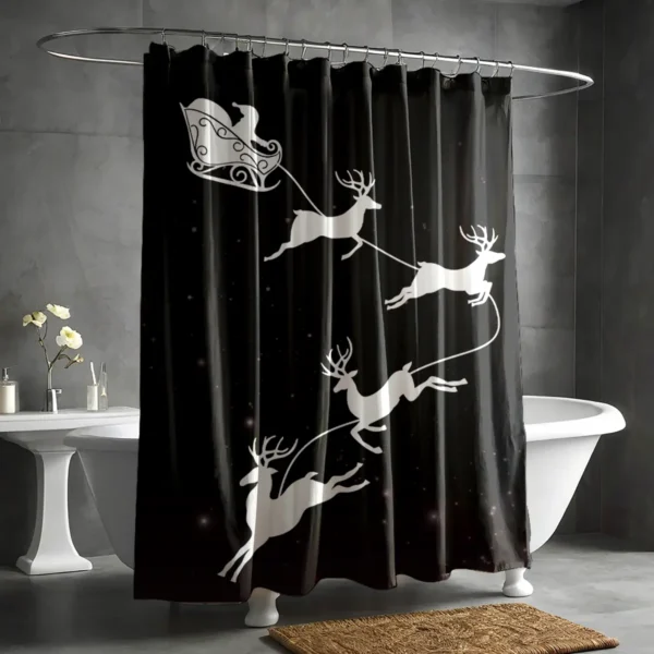 Santa Sleigh & Reindeer Silhouette Christmas Shower Curtain