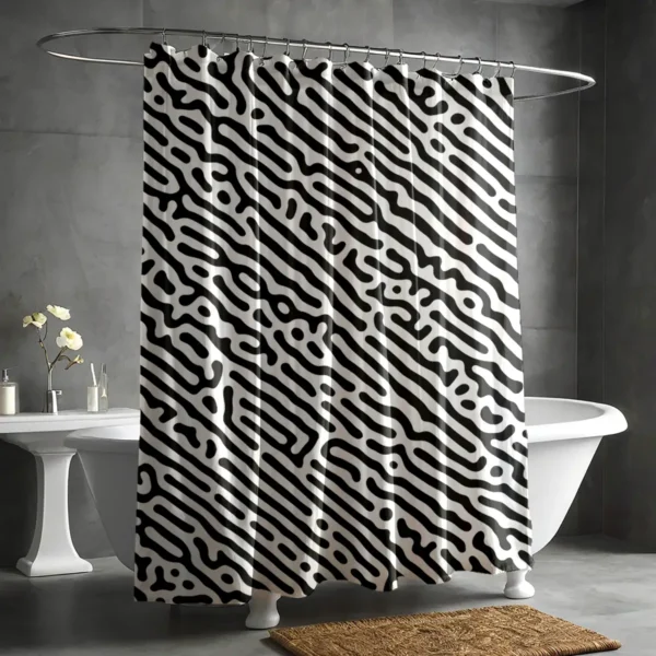 Black & White Organic Lines Shower Curtain
