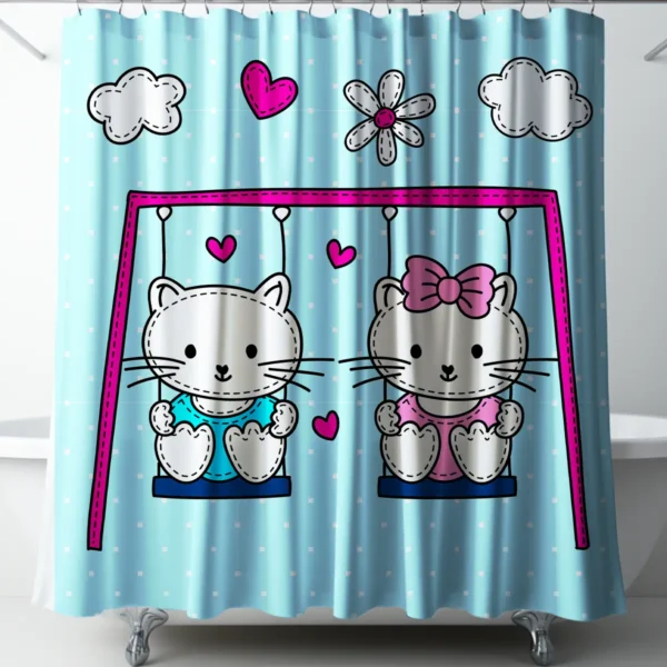 Cute Swinging Cats Kids Shower Curtain